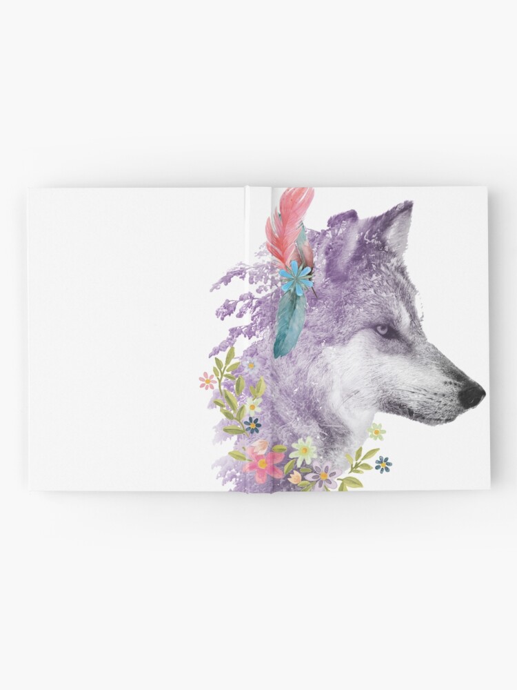 Thumbnail 2 of 3, Hardcover Journal, Wild Wolf With Flowers and Feathers designed and sold by Loz7.