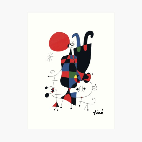 joan miró figures and dog in front of the sun