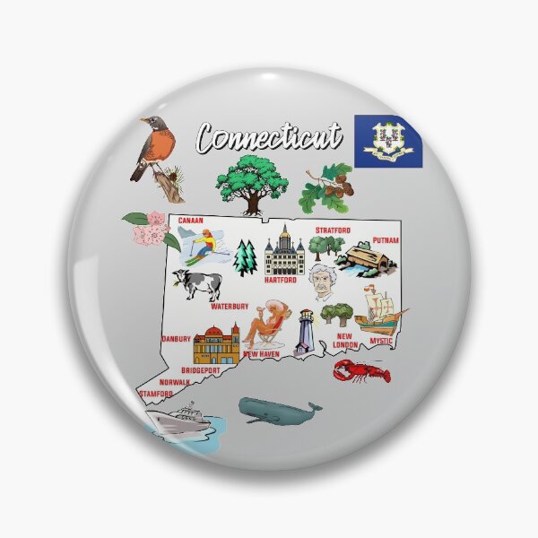 Item preview, Hand Drawn Illustration of Connecticut Map with Tourist Destinations, USA designed and sold by mashmosh.