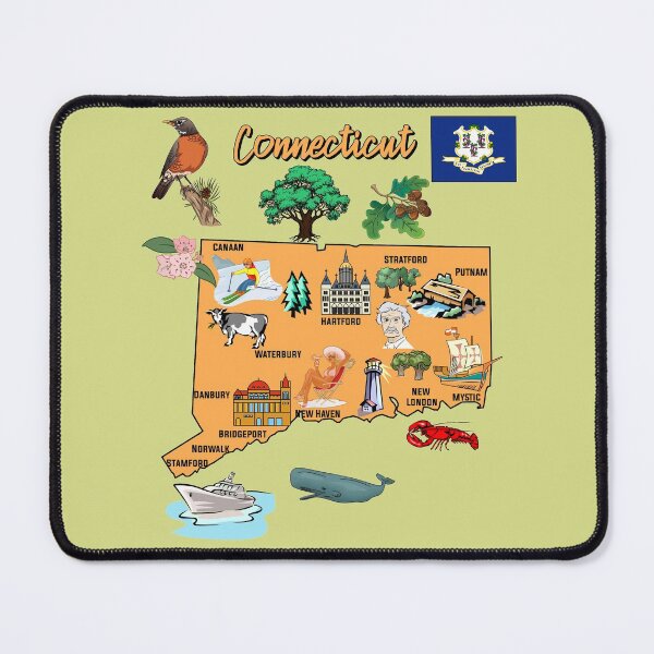 Item preview, Connecticut state map with major cities,Tourist Destinations and landmarks, USA designed and sold by mashmosh.