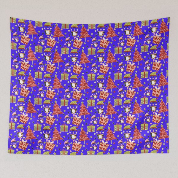Item preview, Winter Holiday Christmas Penguins and Pine Trees - Royal Blue designed and sold by AlteredAtelier.