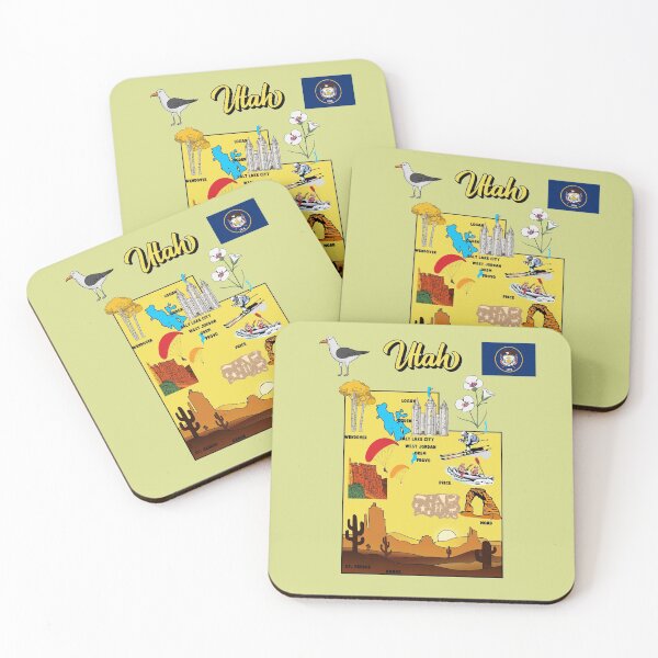 Item preview, Hand Drawn Illustration of Utah state Map with Tourist Destinations, USA designed and sold by mashmosh.