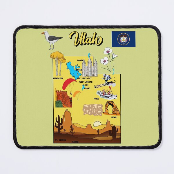 Item preview, Hand Drawn Illustration of Utah state Map with Tourist Destinations, USA designed and sold by mashmosh.