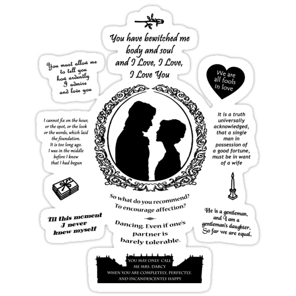 Pride And Prejudice Elizabeth And Darcy Iconic Quotes Silhouette Design Stickers By