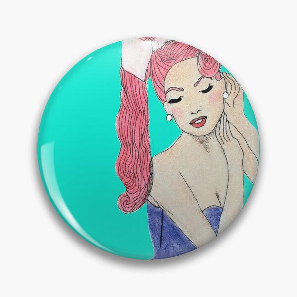 Item preview, Retro 50's Cut Out Look Pinup Girl Drawing Sketch blue designed and sold by ClosLineDesigns.