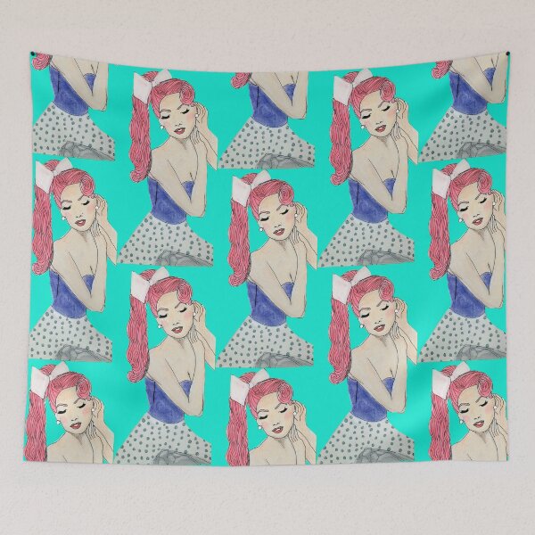 Item preview, Retro 50's Cut Out Look Pinup Girl Drawing Sketch blue designed and sold by ClosLineDesigns.