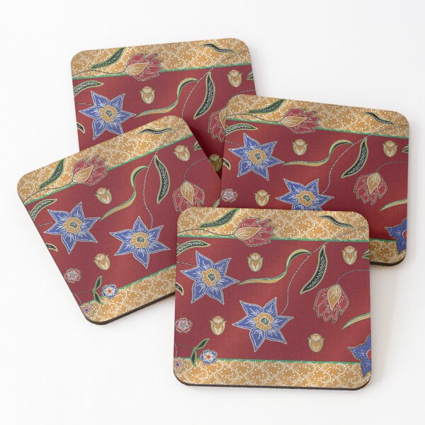 Item preview, Red and Gold Abstract Floral Traditional Batik Pattern designed and sold by nouveaudecor.