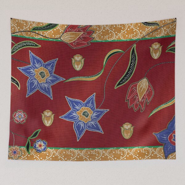 Item preview, Red and Gold Abstract Floral Traditional Batik Pattern designed and sold by nouveaudecor.