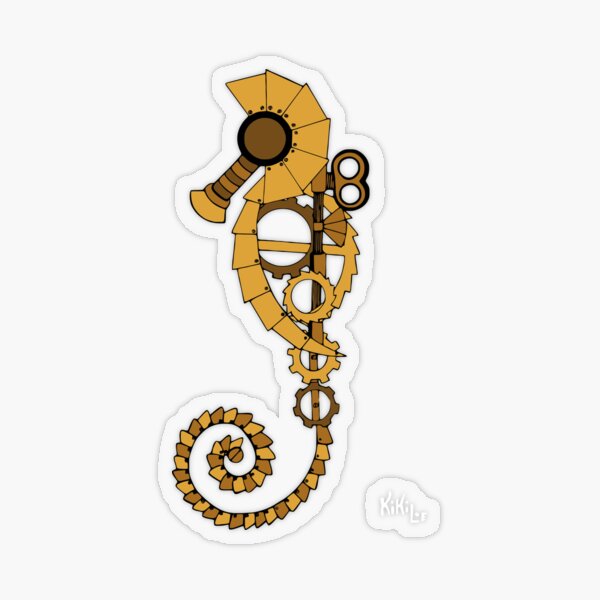 Steampunk Seahorse Transparent Sticker