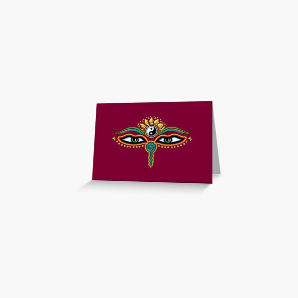 Buddha Eyes, Yin Yang, Lotus Flower, Symbol Wisdom and Enlightenment Greeting Card