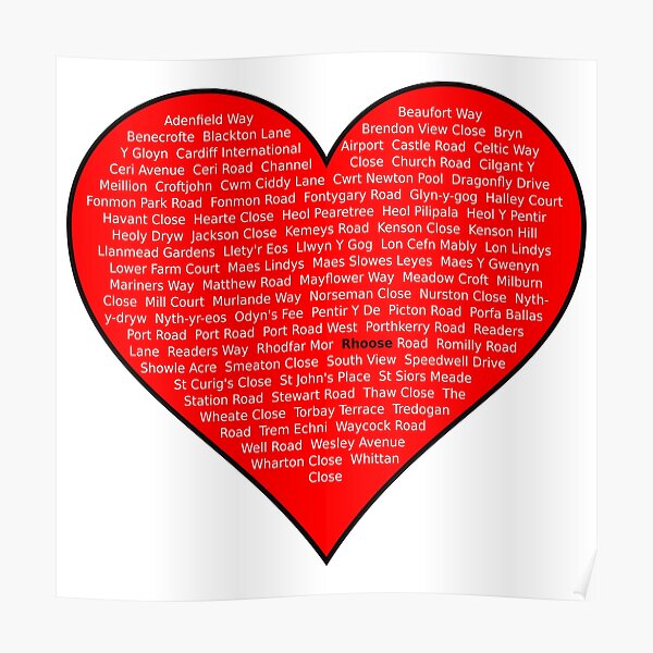 rhoose-street-names-in-heart-shape-poster-for-sale-by-swncreations