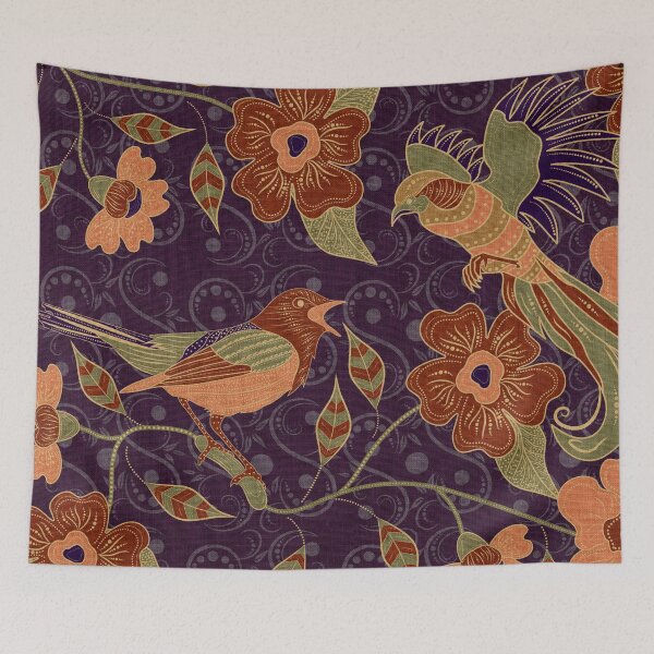 Item preview, Groovy Batik Floral and Birds Pattern designed and sold by nouveaudecor.
