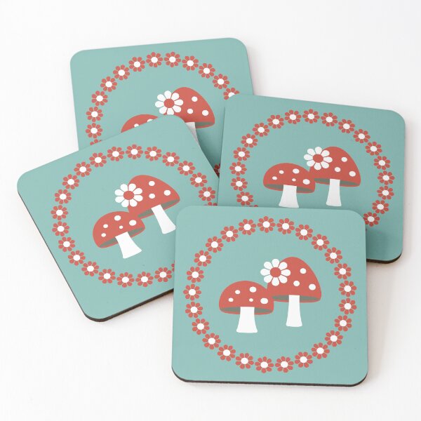 Item preview, Flowers and Red And White Mushroom pattern blue background designed and sold by urban-color.