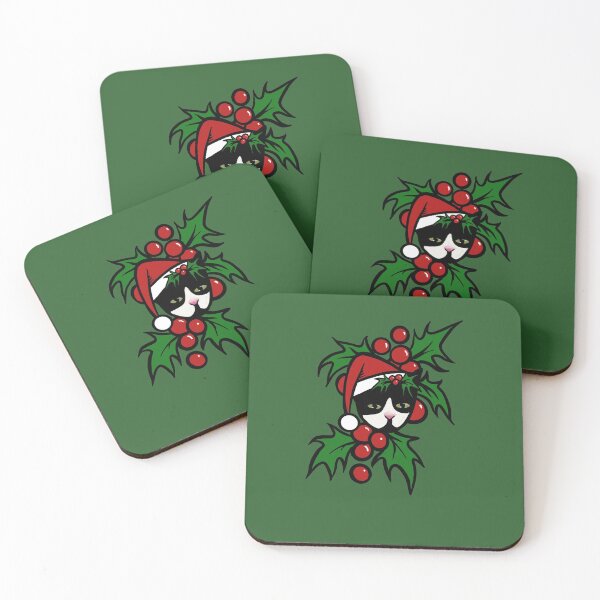 Item preview, Tuxedo Cat Christmas Holly designed and sold by FrictionMaxxing.