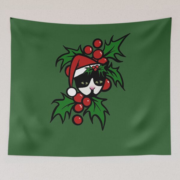 Item preview, Tuxedo Cat Christmas Holly designed and sold by FrictionMaxxing.