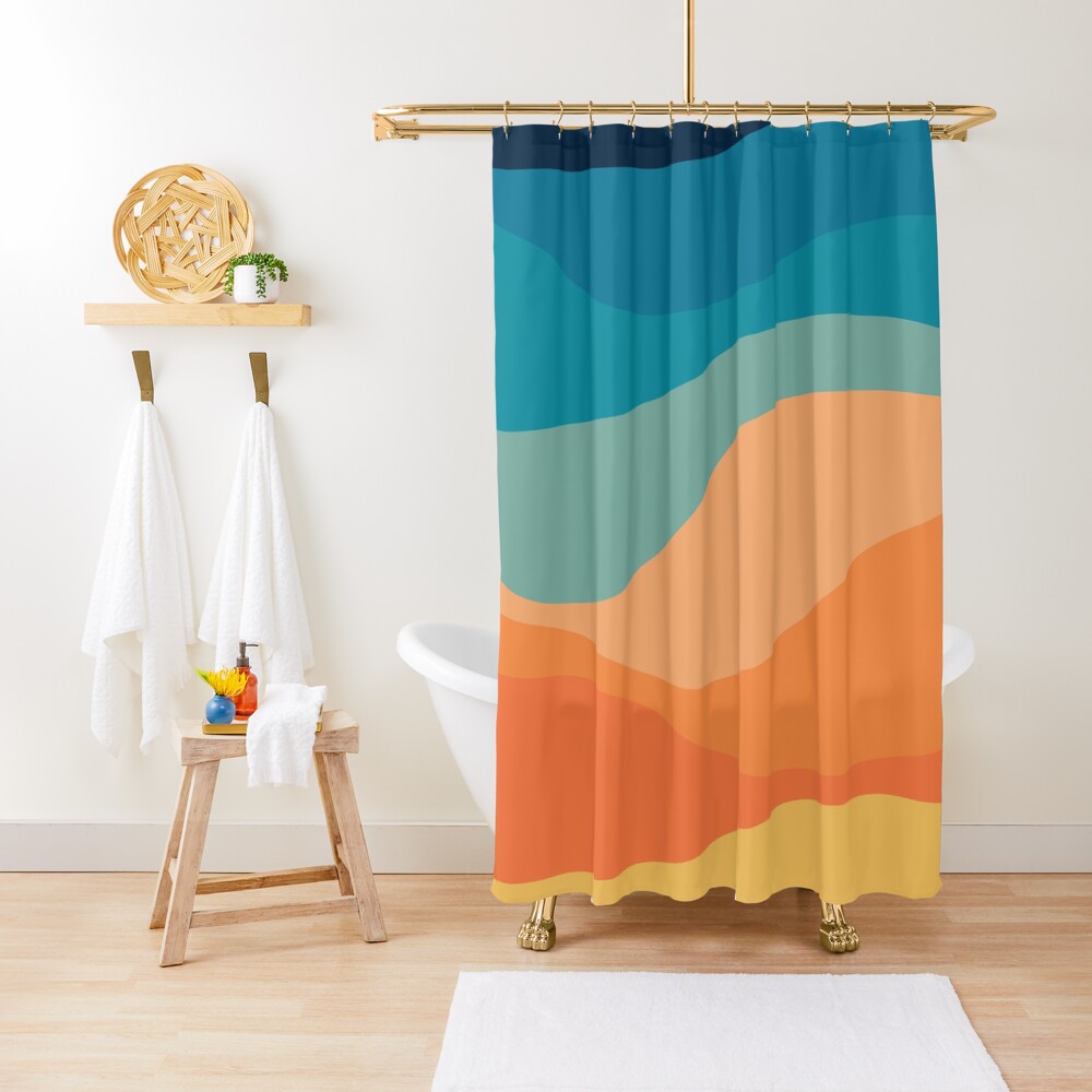 Colorful retro style waves decoration Shower Curtain