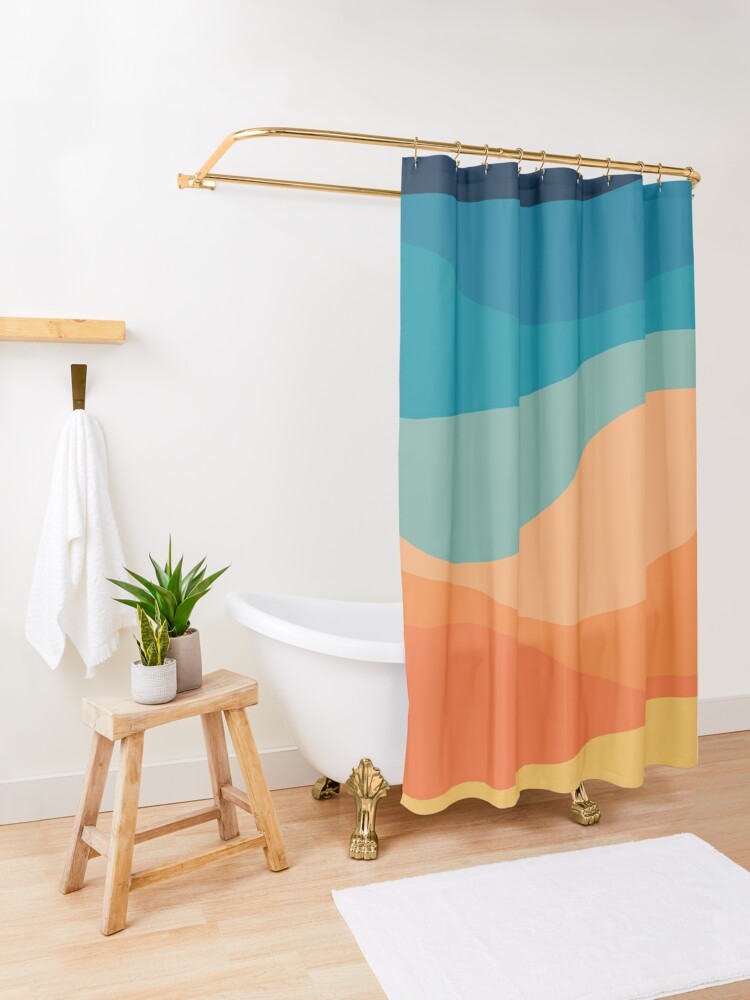 Alternate view of Colorful retro style waves decoration  Shower Curtain