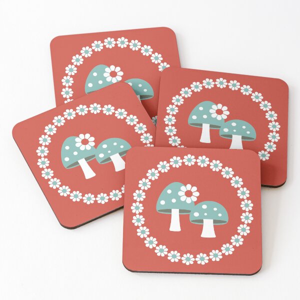 Item preview, Flowers and Blue And White Mushroom pattern red background designed and sold by urban-color.