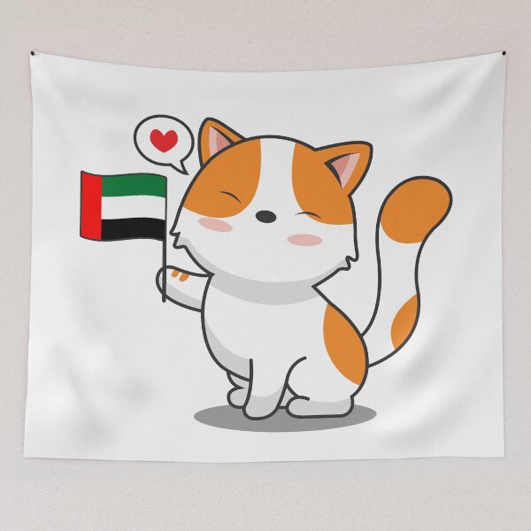 Item preview, Lindo gato sosteniendo la bandera de los Emiratos Árabes Unidos designed and sold by Luan Huynh.