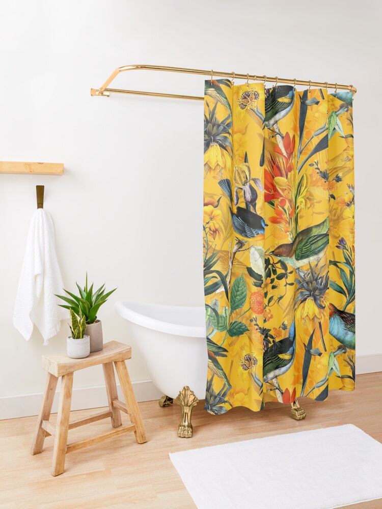 Alternate view of Pierre Joseph Redoute vintage flowers and hummingbirds nostalgic pattern Shower Curtain