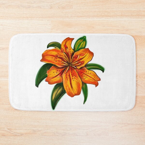 Item preview, Lily Lilly flower painting  - single yellow orange tiger  tiger lily with green leaves  designed and sold by Artonmytee.