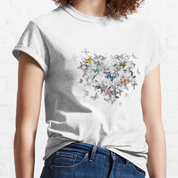 monochrome butterflies with bright colored butterflies Classic T-Shirt