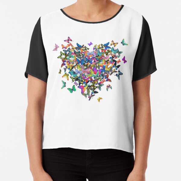 Colorful Butterflies Heart Chiffon Top