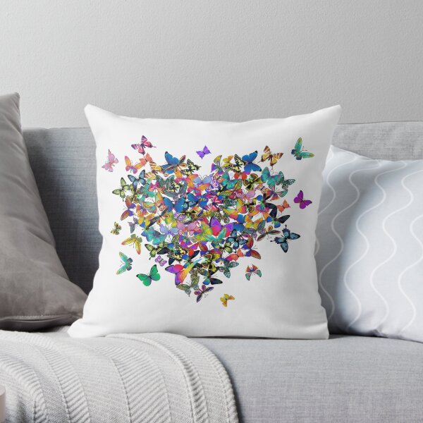 Colorful Butterflies Heart Throw Pillow