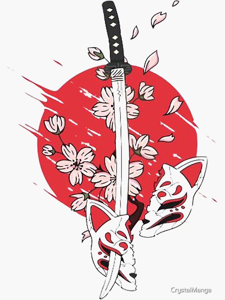 "Kitsune Mask with Sword" Sticker for Sale by CrystalManga Redbubble