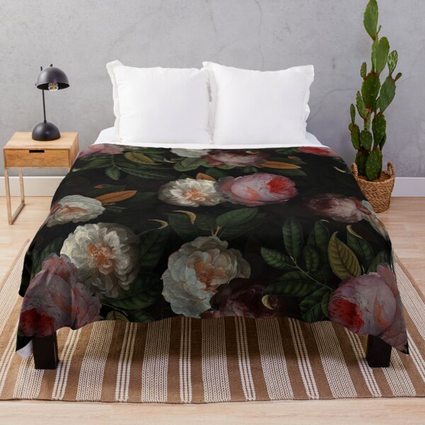 Black Floral Throw Blankets for Sale Redbubble