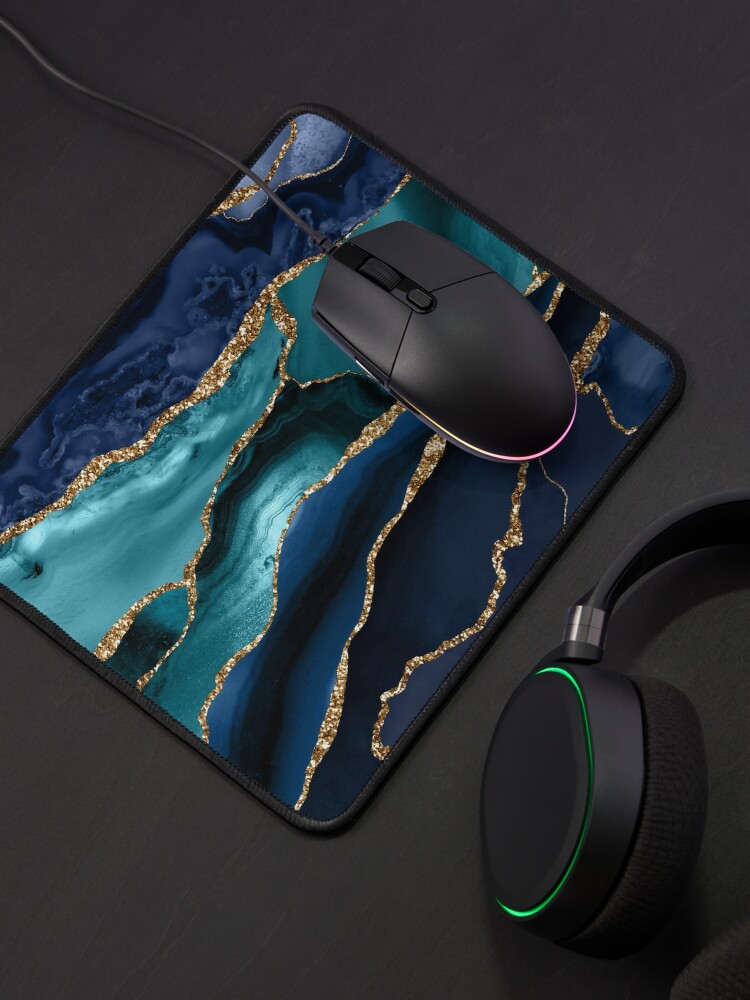 Alternate view of Glamour Ocean Blue Faux Marble  Mouse Pad