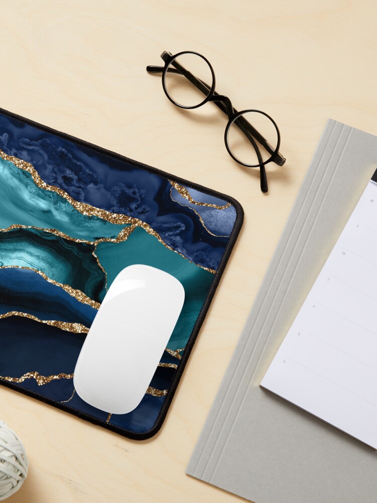 Alternate view of Glamour Ocean Blue Faux Marble Mouse Pad