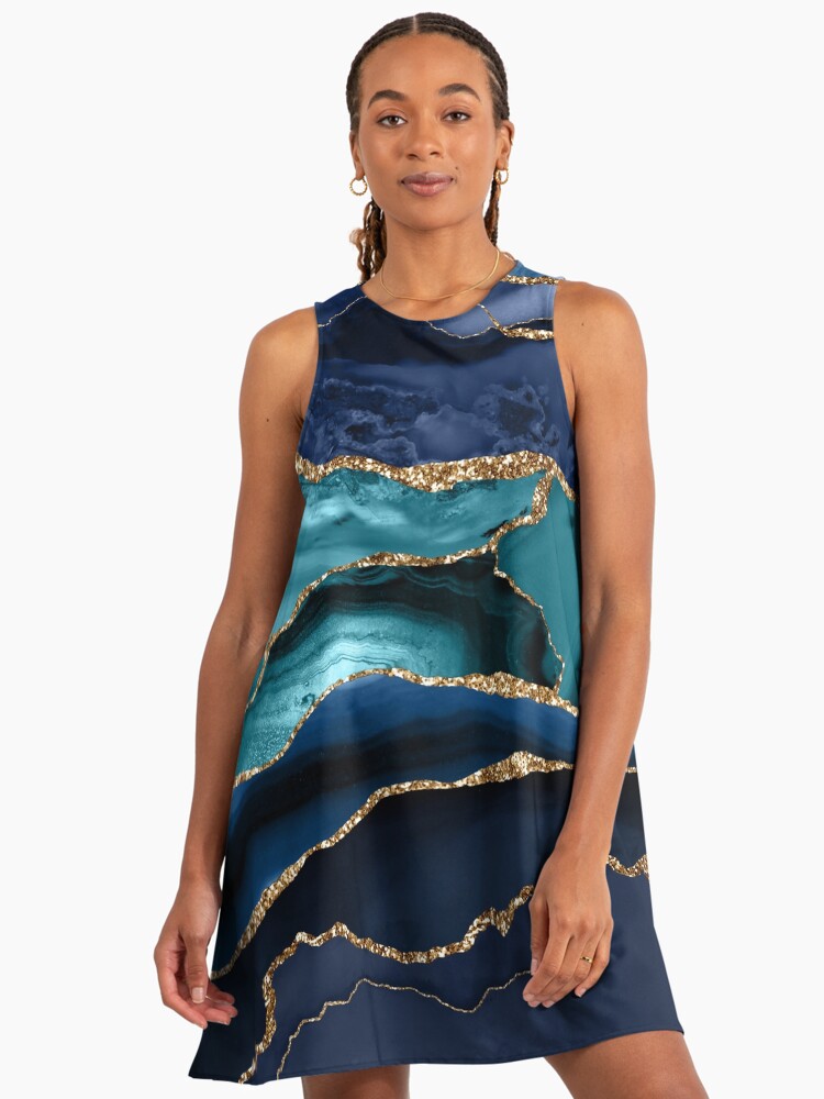 Glamour Ocean Blue Faux Marble " A-Line Dress for Sale by MysticMarble |  Redbubble