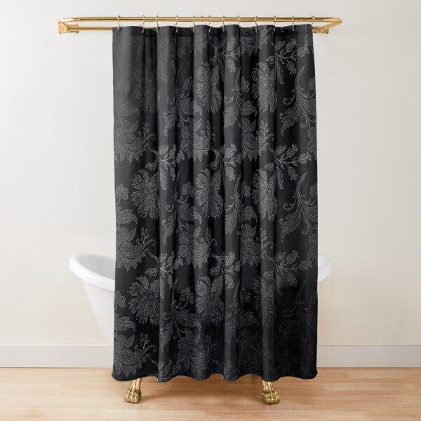 Black And Silver Vintage Damask Shower Curtain