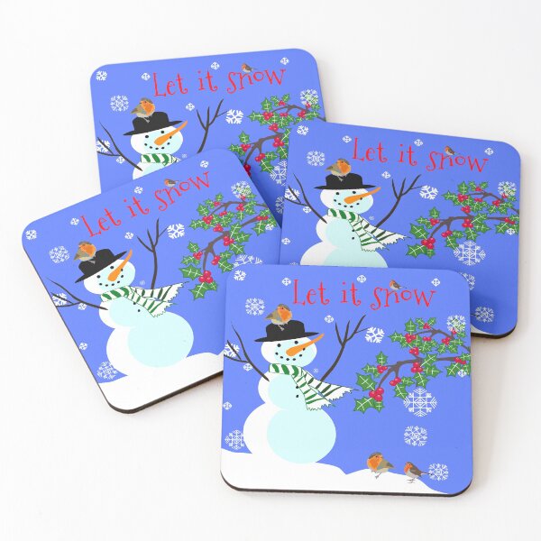 Item preview, Christmas Let it snow snowman in the scarf, robins and holly designed and sold by orangerinka.