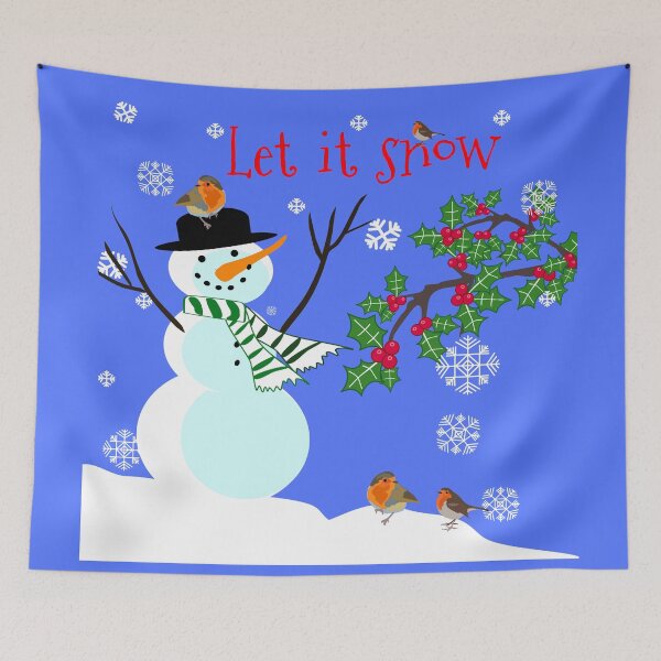 Item preview, Christmas Let it snow snowman in the scarf, robins and holly designed and sold by orangerinka.