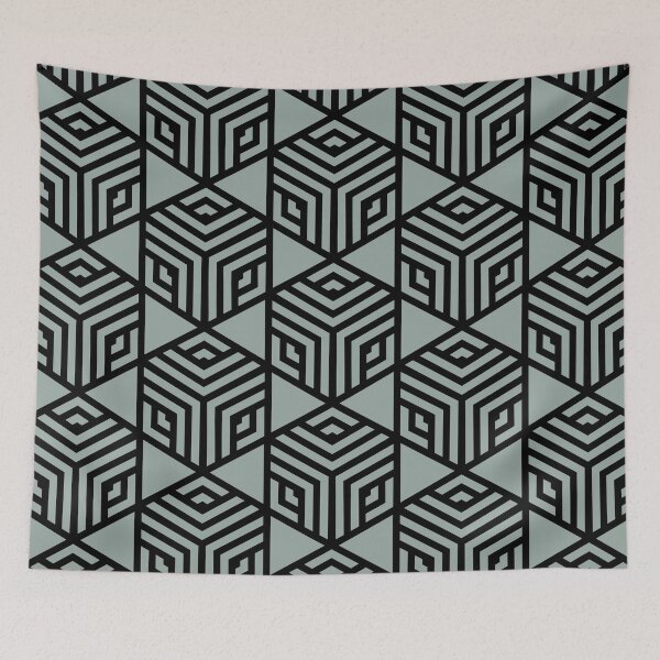Item preview, Green and Black Modern Stripe Cube Tile Pattern Pairs Dulux 2022 Popular Colour Fresh Foliage - Color Trends designed and sold by ColorOfTheYears.