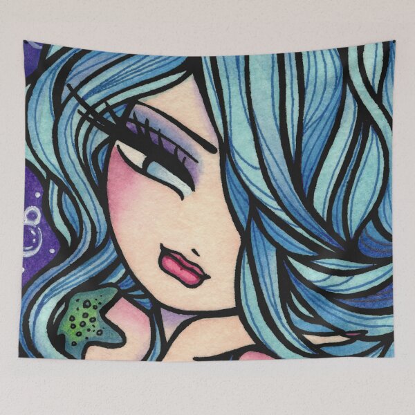 Item preview, Light Blue Haired Mermaid Whimsical Fantasy Art designed and sold by hannahlynnart.