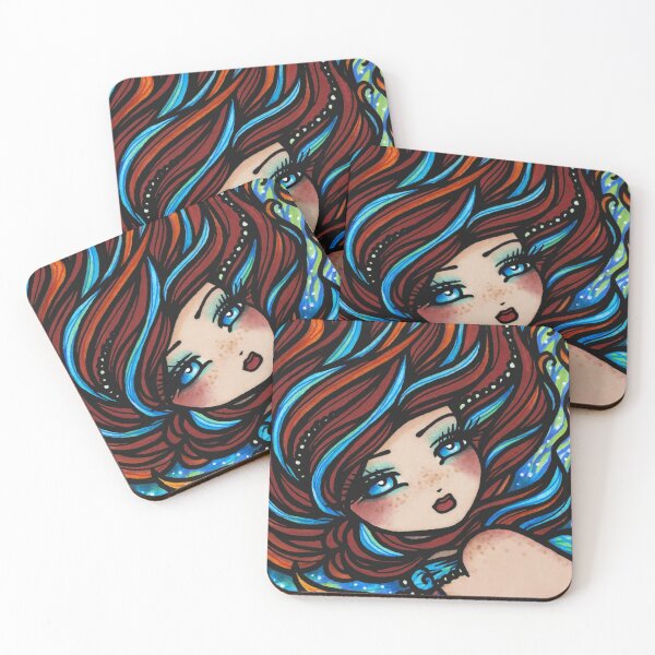 Item preview, Mermaid with Red and Blue Hair Fire and Ice Fantasy Art designed and sold by hannahlynnart.
