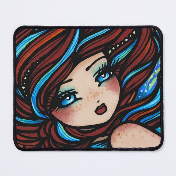 Item preview, Mermaid with Red and Blue Hair Fire and Ice Fantasy Art designed and sold by hannahlynnart.