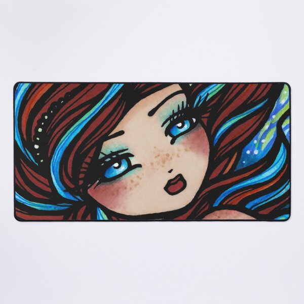 Item preview, Mermaid with Red and Blue Hair Fire and Ice Fantasy Art designed and sold by hannahlynnart.