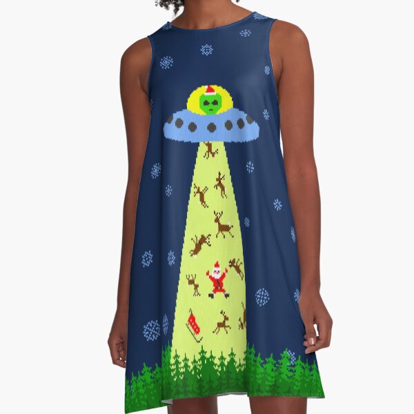Alien abduction of Santa Claus (sweater) A-Line Dress
