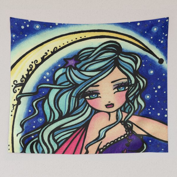Item preview, Blue Haired Rainbow Moon Fairy Whimsical Fantasy Art designed and sold by hannahlynnart.