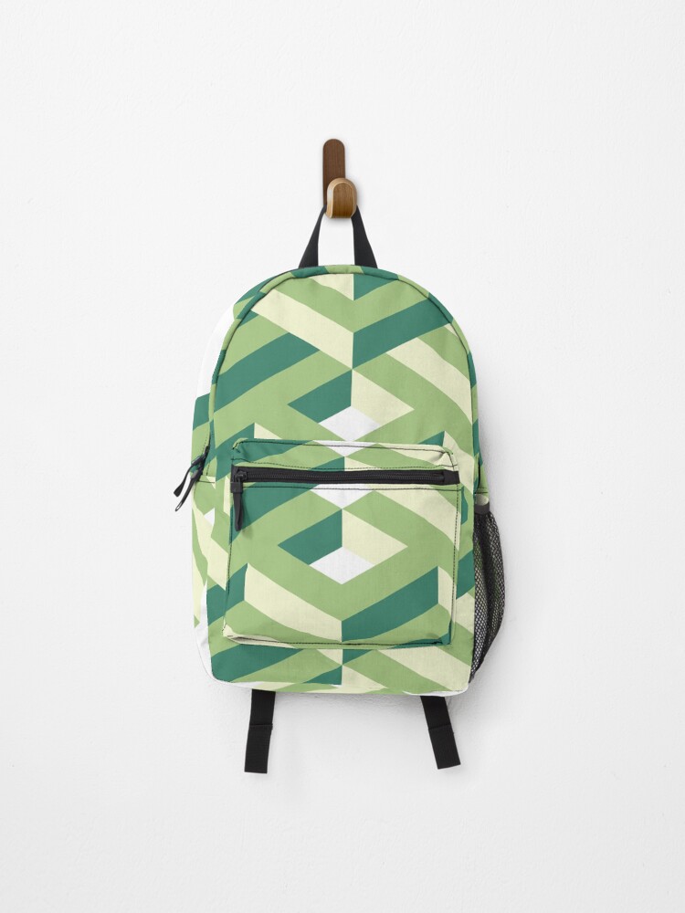 Thumbnail 1 of 3, Backpack, Spring Green Abstract 3D Isometric Stripes Minimal Pattern designed and sold by patternsoup.
