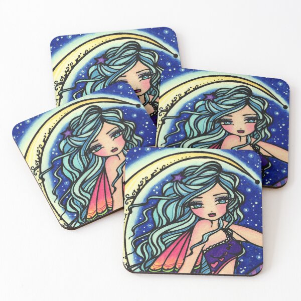 Item preview, Blue Haired Rainbow Moon Fairy Whimsical Fantasy Art designed and sold by hannahlynnart.