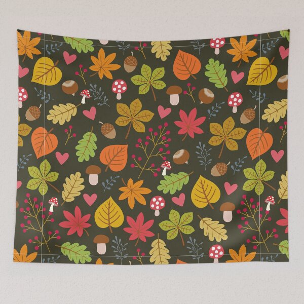 Item preview, Cute Fall Autumn Nature Pattern. Orange, Red, Green Leaves, Acorns, Autumn Berries, Wild Mushrooms designed and sold by silviaol.