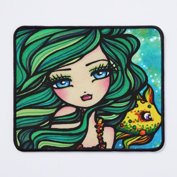 Item preview, Cute Green Haired Mermaid Whimsical Fantasy Art designed and sold by hannahlynnart.