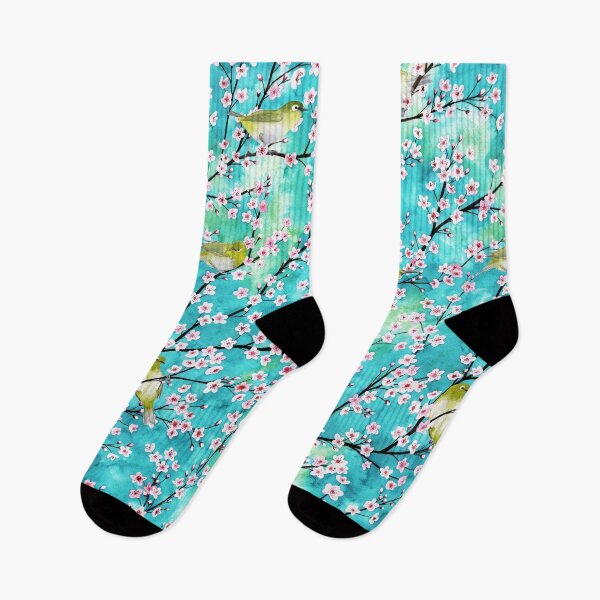 Artikelvorschau, Sakura cherry blossoms with japanese white eyed birds  entworfen und verkauft von Rebecca Reck Art.