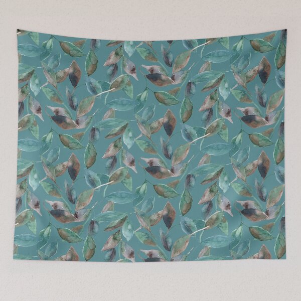 Item preview, Colorful Leaves on Blue Green Background designed and sold by Kim Lewellyan.
