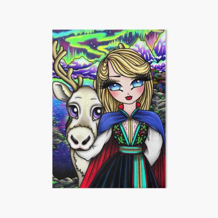 Item preview, Northern Lights Reindeer and Blonde Cutie Whimsical Fantasy Art designed and sold by hannahlynnart.